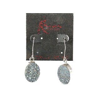 Roma Sterling $39 Silver Aqua Blue Drusy Dangle Pierced Earrings
